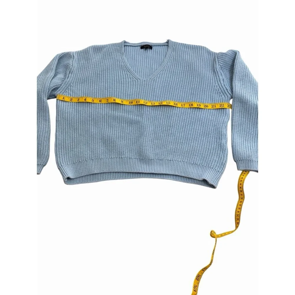 Quince Womens 100% Organic Cotton Fisherman V-Neck Sweater Sz L Sky Blue Classic - Picture 3 of 7